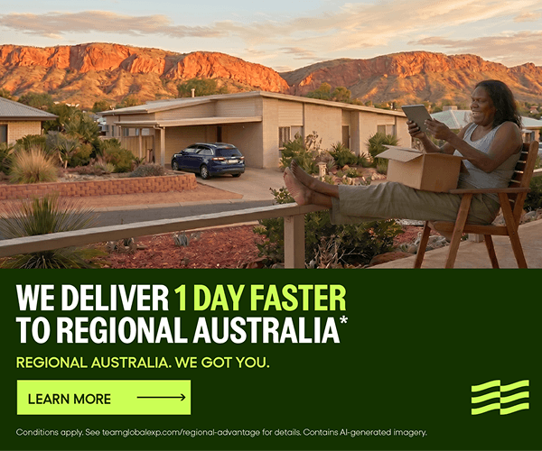 Woman in regional Australia opening a delivered parcel on her verandah
